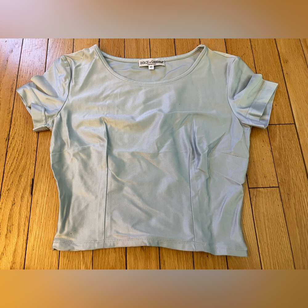 Dolce & Gabbana Soft Blue Shimmery Short Sleeve Top